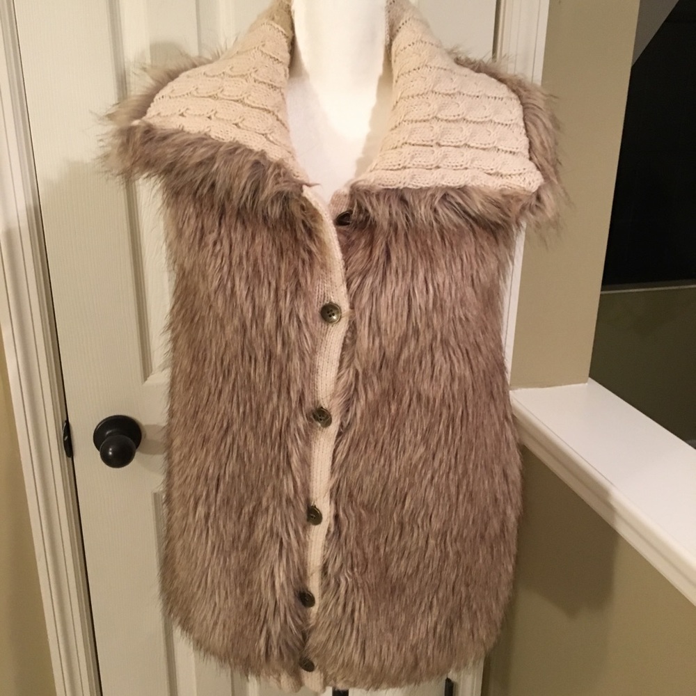 VINTAGE AMERICA JEANS  FAUX FUR/KNIT VEST XL BEIGE